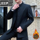 JEEP SPIRIT男士外套中山裝青年新中式男裝夾克休閑中國風(fēng)唐裝2025春秋季上衣636加棉黑色XL