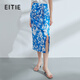 愛特愛（EITIE）中式印花提褶高腰開叉半身裙2025夏季新款小清新通勤女裙7806504 伽藍37 L (165)