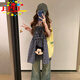 EPET藍(lán)色格紋抹胸背心連衣裙子女夏季2025新款小個(gè)子兩穿半身裙a字裙 藍(lán)格裙 M 45/55kg