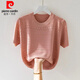皮爾卡丹（pierre cardin）冰絲女士T恤短袖薄款潮媽媽夏季上衣新款鏤空寬松遮肉半袖針織衫 B7001#粉色 2XL 【建議130-145斤】