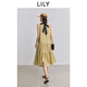 LILY2025夏新款女裝莫代爾醋酸混紡度假風(fēng)掛脖A字連衣裙藍色長(cháng)裙 301綠色 L