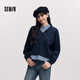 森馬（Semir）森柔棉|商場(chǎng)同款衛衣女假兩件條紋春季2025新款翻領(lǐng)開(kāi)叉衣服 紫藍80635 S 155/80A