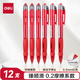 得力（deli）臻順滑中性筆簽字筆 0.5mm子彈頭按動筆水筆 辦公用品 紅色 12支/盒S08