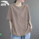 安踏（ANTA）短袖t恤女裝冬季新款寬松透氣純棉半袖體恤衫男女同款休閑運動(dòng)服 -11亞麻灰（男女同款） XL 180