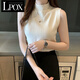 LPOX2025春秋新款半高領(lǐng)打底衫女毛衣無袖針織衫內(nèi)搭緊身背心純色上衣 杏色 XL [建議115-125斤]