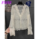 FSHE法式V領(lǐng)鏤空鉤花喇叭袖蕾絲開(kāi)衫襯衣女春夏時(shí)尚洋氣寬松顯瘦上衣 圖片色 L 105-115斤