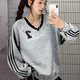 麓格立V領(lǐng)衛(wèi)衣女2025新款春秋寬松美式小眾設(shè)計(jì)灰色感蕾絲拼接長袖上衣 灰色L【105-120斤】