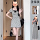 圣保美灰色蝴蝶結(jié)假兩件連衣裙女夏季2025新款小個(gè)子溫柔風(fēng)少女碎花短裙 灰色短款 M 碼