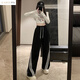 愛葵茵新款條紋運動褲女美式復古設(shè)計2025春秋街頭潮流寬松休閑闊腿衛(wèi)褲 黑色 L 建議110-125斤