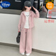 迪士尼女童春秋套裝兒童2025春裝新款韓版洋氣時(shí)髦大童運動(dòng)休閑兩件套潮 粉色兩件套 120 cm