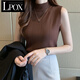 LPOX2025春秋新款半高領(lǐng)打底衫女毛衣無(wú)袖針織衫內搭緊身背心純色上衣 深咖色 XL [建議115-125斤]