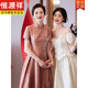 恒源祥喜媽媽高端婚宴裝結(jié)婚新款年輕婆婆改良旗袍氣質(zhì)日常顯瘦連衣裙女 粉紅色短袖  M