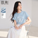 香影淺藍色短袖t恤女2025夏裝新款設計感寬松圓領美人魚印花上衣 藍色 M 160/84A/95-110斤