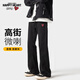 查爾斯桃心直筒微喇牛仔褲男美式高街風(fēng)簡(jiǎn)約水洗休閑修身百搭長(zhǎng)褲子 黑色 L