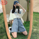 浪莎五分短褲女夏季牛仔褲2025新款直筒港味高腰寬松顯瘦a字闊腿中褲