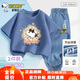 史努比（SNOOPY）男女童短袖t恤牛仔褲兩件套兒童短袖套裝  靛藍格子+深藍努比 140