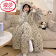 浪莎（LangSha）睡衣女冬季款三層夾棉珊瑚絨睡袍加厚保暖家居服2025新款豹紋套裝 (睡袍+睡褲)JM116 M 3層 x (建議80-100斤)
