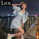 LPOX連衣裙女夏季兩韓版2025新款設(shè)計(jì)感甜酷西裝短款裙子寬松短袖 藍(lán)色吊帶套裝 [一套] S 90斤內(nèi)