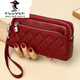 PLOVER真皮手拿包女女神節潮手提零錢(qián)包三層雙大容量媽媽手機手拿小包 酒紅色 僅配手帶