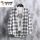 啄木鳥(niǎo)2025格子襯衫男士春夏新款長(cháng)袖休閑襯衣韓版外套男港風(fēng)上衣服男裝 CS1905-黑白 2XL