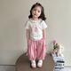 俠客小龜女童夏裝短袖套裝2025新款兒童T恤防蚊褲時(shí)髦兩件套寶寶夏季衣服 粉色 120