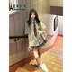 艾美琦美（AIMEIQIMEI）小個(gè)子學(xué)院風(fēng)連衣裙JK制服2025夏季新款條紋襯衣日系短裙子女套裝 綠色襯衫+灰色百褶裙（送領(lǐng)帶） S