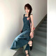 衣然呈品連衣裙女士夏季新款美式高街潮牌新中式刺繡牛仔背帶A字長(zhǎng)裙子女 牛仔背帶裙 M 【建議90-105斤】