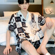 韞舜男士睡衣夏季涼感冰絲短袖短褲家居服薄款夏天學(xué)生青少年睡褲套裝 暴力熊 XL 【推薦115-135斤】