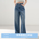 樂町蝴蝶結(jié)波點(diǎn)圖案牛仔褲2025春季新款直筒長褲高腰窄版闊腿褲子 牛仔中藍(lán)（現(xiàn)貨） XS