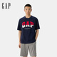 GAP男女裝2025夏季新款純棉雙色拼接logo短袖T恤寬松上衣727951 海軍藍(lán) L (175/96A) 亞洲尺碼
