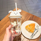 星巴克杯子韓國(guó)小狗玻璃杯吸管杯大容量水杯可愛(ài)咖啡杯 小狗玻璃吸管杯355ml