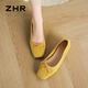 ZHR單鞋女法式芭蕾風(fēng)軟平底豆豆女鞋氣質(zhì)絨面套腳船鞋女 CV09 黃色37