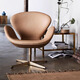 北歐單人休閑沙發(fā)靠背化妝椅電腦旋轉椅洽談會(huì )議椅升降網(wǎng)紅天鵝椅 棕色-超纖皮-銀色腳-現貨