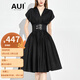 AUI連衣裙女2024夏季新款赫本風(fēng)收腰顯瘦氣質(zhì)v領(lǐng)束腰修身小黑裙 黑色 L