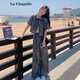 拉夏貝爾（La Chapelle）灰色扎染休閑時(shí)尚套裝女夏2025新款韓版短袖襯衫上衣闊腿褲兩件套 灰色 M 115斤內(nèi)