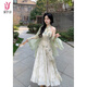緣夢(mèng)韻2025夏季新款氣質(zhì)婉約國(guó)風(fēng)印花拼接不規(guī)則掛脖連衣裙旗袍日?？纱?套裝 S