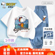 史努比（SNOOPY）男女童短袖t恤牛仔褲兩件套兒童短袖套裝  白色宇航+深藍(lán)太空 120