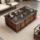 紫桐家居（Z-Tong Furniture）功夫茶幾客廳火燒石茶臺(tái)智能燒水壺一體嵌入實(shí)木茶桌 1.2米胡桃色+石茶盤(pán)+茶爐全套