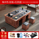 紫桐家居（Z-Tong Furniture）巖板功夫茶幾客廳家用帶燒水多功能一體嵌入式茶臺(tái)辦公室泡茶桌椅 柚木色+石茶盤 (茶具全套） 130*80【不銹鋼底部上水】