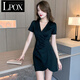 LPOX黑色氣質(zhì)不規則緊身短裙性感連衣裙女夏 黑色 L _100-110斤