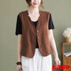 萱眸2025夏季薄款v領(lǐng)文藝休閑馬甲女新款寬松百搭馬夾無(wú)袖坎肩上衣 咖啡色 2XL