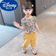 迪士尼（Disney）5歲寶寶短袖套裝6歲女童夏裝新款兒童T恤七分褲兩件套女孩 黃色 碎花套裝 100 建議身高85-95厘米