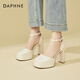 達(dá)芙妮（DAPHNE）小個子包頭涼鞋女粗跟防水臺超高跟鞋女主持演出宴會鞋 米色  37 