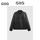GXG男裝 簡(jiǎn)約復古棒球領(lǐng)真皮夾克男寬松時(shí)尚夾克外套 春秋熱賣(mài) 黑色 M