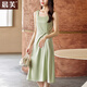 晨芙無(wú)袖背心連衣裙女夏季薄款修身顯瘦職業(yè)小個(gè)子西裝內搭緞面吊帶裙 淺綠色 L 建議100-110斤