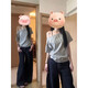 DAVEY MODE一字領斜肩短袖t恤女夏季2025新款寬松慵懶風設計感甜辣上衣 灰色 M 90-105斤