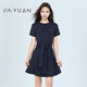 金苑連衣裙女2025夏季新款設計感系帶收腰小眾百搭a字短裙G252108 丈青 M