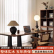爆棚實木餐桌胡桃木色客廳大長書桌工作臺大板餐書桌一體會議辦公桌子 120*60*75（松木桌腿實木）