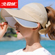 北極絨遮陽(yáng)帽女夏天戶(hù)外四季騎車(chē)太陽(yáng)帽可折疊大檐漁夫帽子送女友防曬帽 帶拉板米色