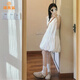 派吉鯊夏季小個子白色無袖背心連衣裙子女2025新款設(shè)計感小眾花苞蓬蓬裙 白色 S 40/45kg